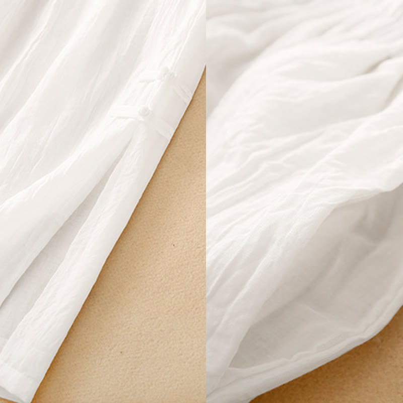 Pantaloni da donna in cotone e lino a gamba larga con tasche, orlo con bottoni a rana e design a fessura , Buddha Stones - image 12