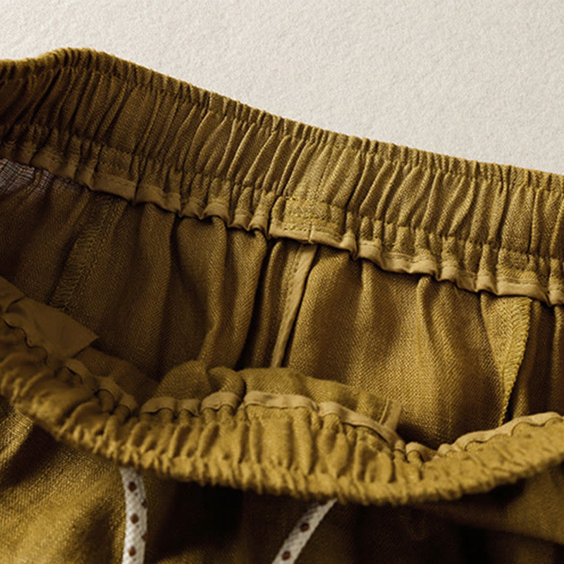 Buddha Stones Pantaloni larghi in cotone con coulisse, perline ricamate e tasche, da donna - image 10