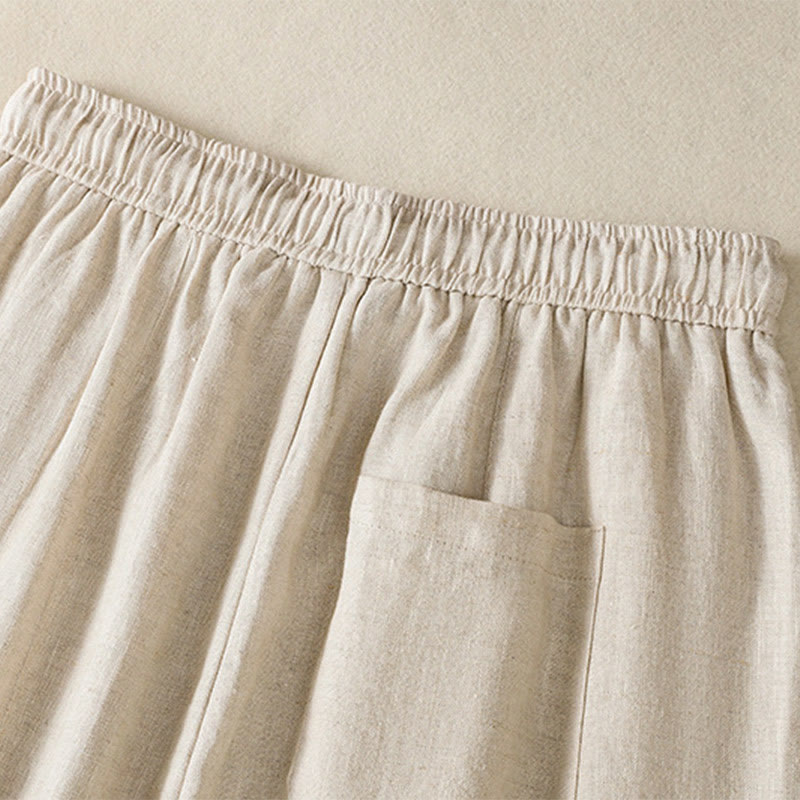 Buddha Stones Pantaloni larghi in cotone con coulisse, perline ricamate e tasche, da donna - image 16