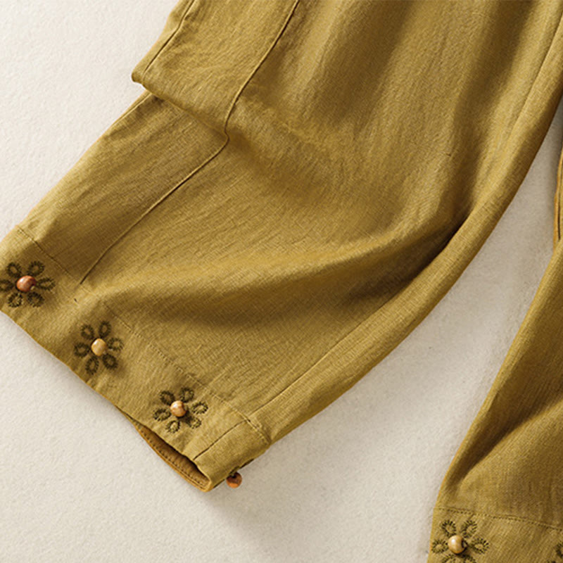 Buddha Stones Pantaloni larghi in cotone con coulisse, perline ricamate e tasche, da donna - image 11