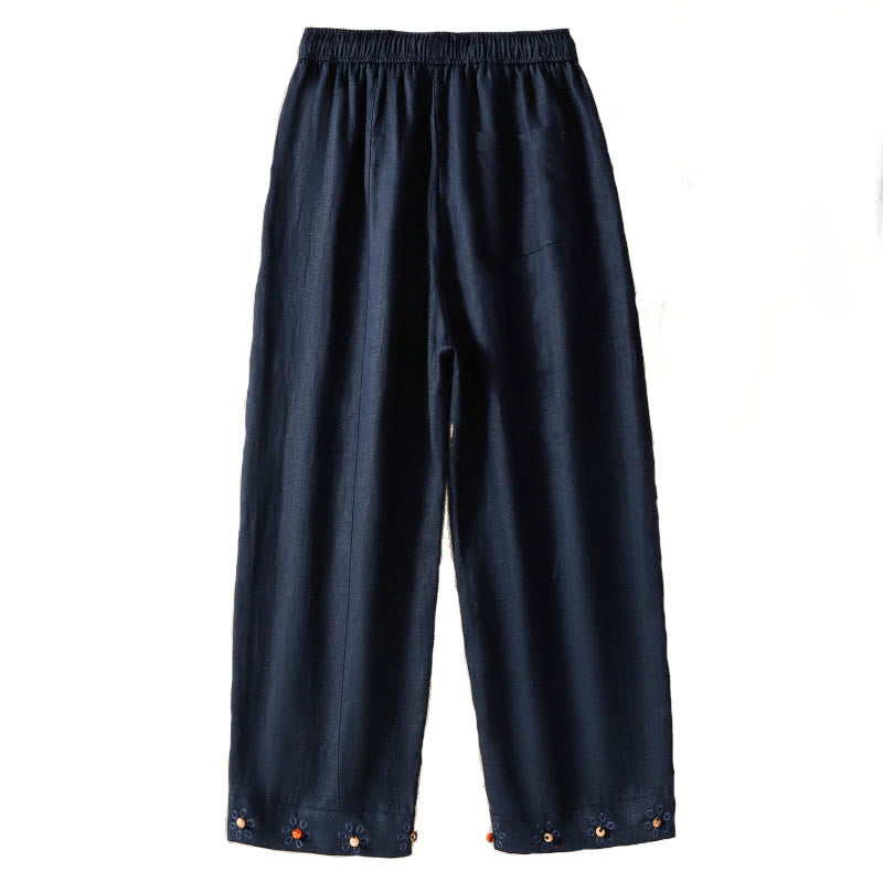 Buddha Stones Pantaloni larghi in cotone con coulisse, perline ricamate e tasche, da donna - image 5