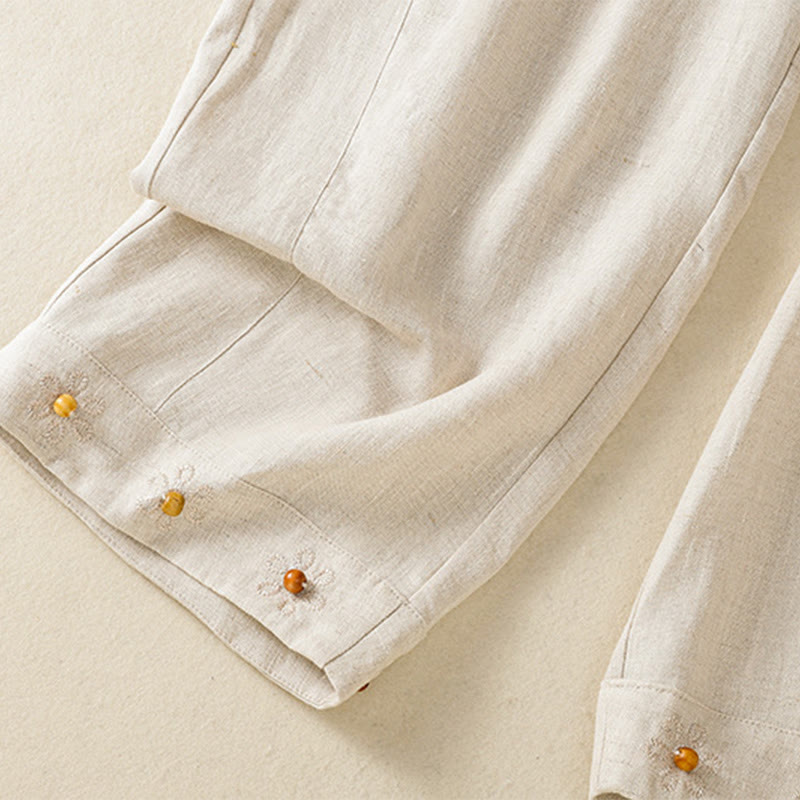 Buddha Stones Pantaloni larghi in cotone con coulisse, perline ricamate e tasche, da donna - image 20