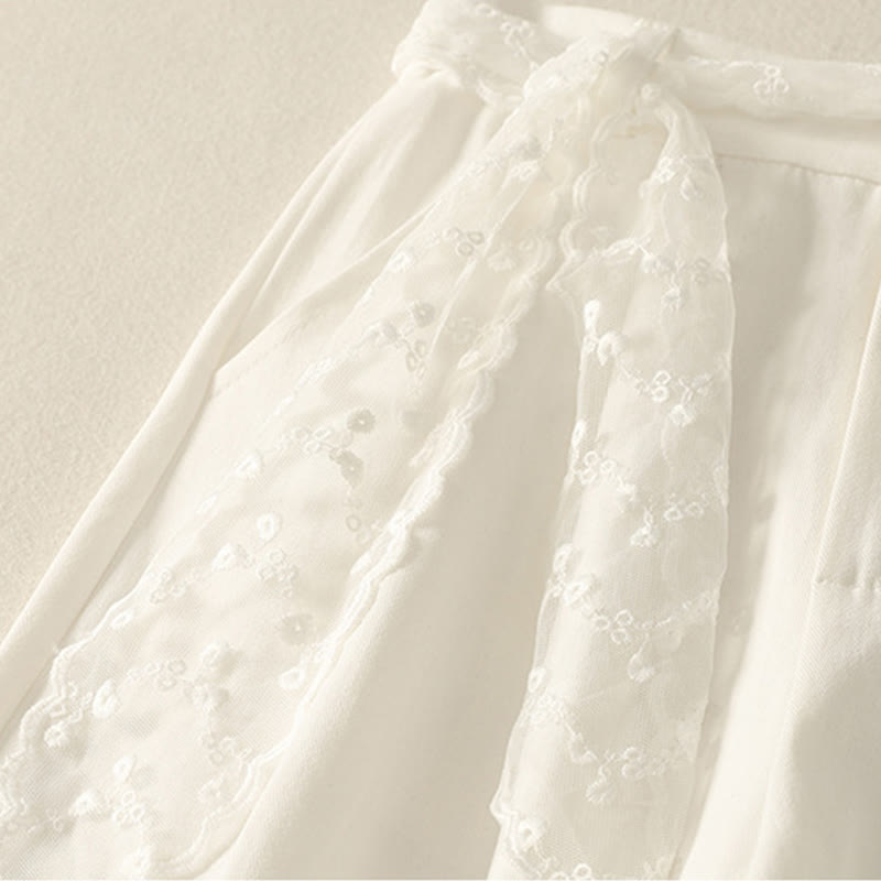 Buddha Stones Pantaloni larghi in cotone da donna con cintura in pizzo tinta unita e tasche - image 10