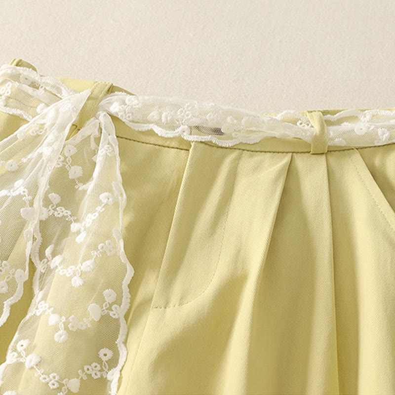 Buddha Stones Pantaloni larghi in cotone da donna con cintura in pizzo tinta unita e tasche - image 23