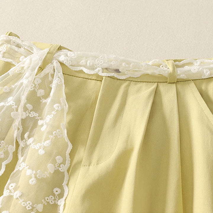 Buddha Stones Pantaloni larghi in cotone da donna con cintura in pizzo tinta unita e tasche - image 23