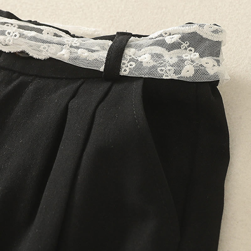 Buddha Stones Pantaloni larghi in cotone da donna con cintura in pizzo tinta unita e tasche - image 19