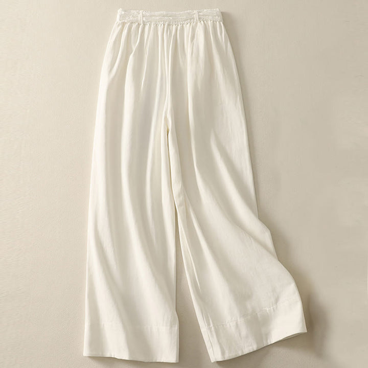 Buddha Stones Pantaloni larghi in cotone da donna con cintura in pizzo tinta unita e tasche - image 7