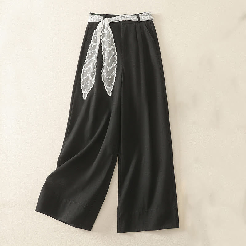 Buddha Stones Pantaloni larghi in cotone da donna con cintura in pizzo tinta unita e tasche - Nero - US8-10, UK/AU12-14, EU40-42 (2XL) - image 17