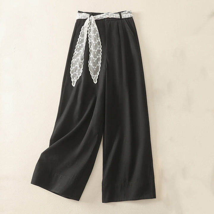 Buddha Stones Pantaloni larghi in cotone da donna con cintura in pizzo tinta unita e tasche - Nero - US8-10, UK/AU12-14, EU40-42 (2XL) - image 17