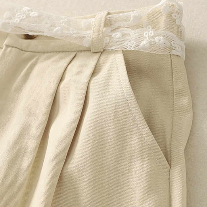 Buddha Stones Pantaloni larghi in cotone da donna con cintura in pizzo tinta unita e tasche - image 3