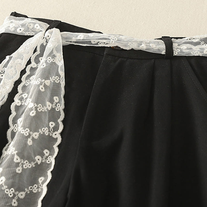 Buddha Stones Pantaloni larghi in cotone da donna con cintura in pizzo tinta unita e tasche - image 18