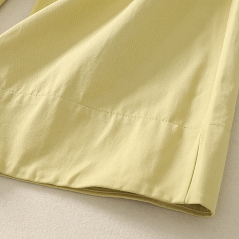 Buddha Stones Pantaloni larghi in cotone da donna con cintura in pizzo tinta unita e tasche - image 26