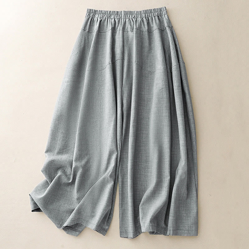 Buddha Stones Pantaloni larghi in cotone e lino con tasche, da donna, colore blu acciaio chiaro - BluAcciaioChiaro - US8-10, UK/AU12-14, EU40-42 (2XL) - image 0