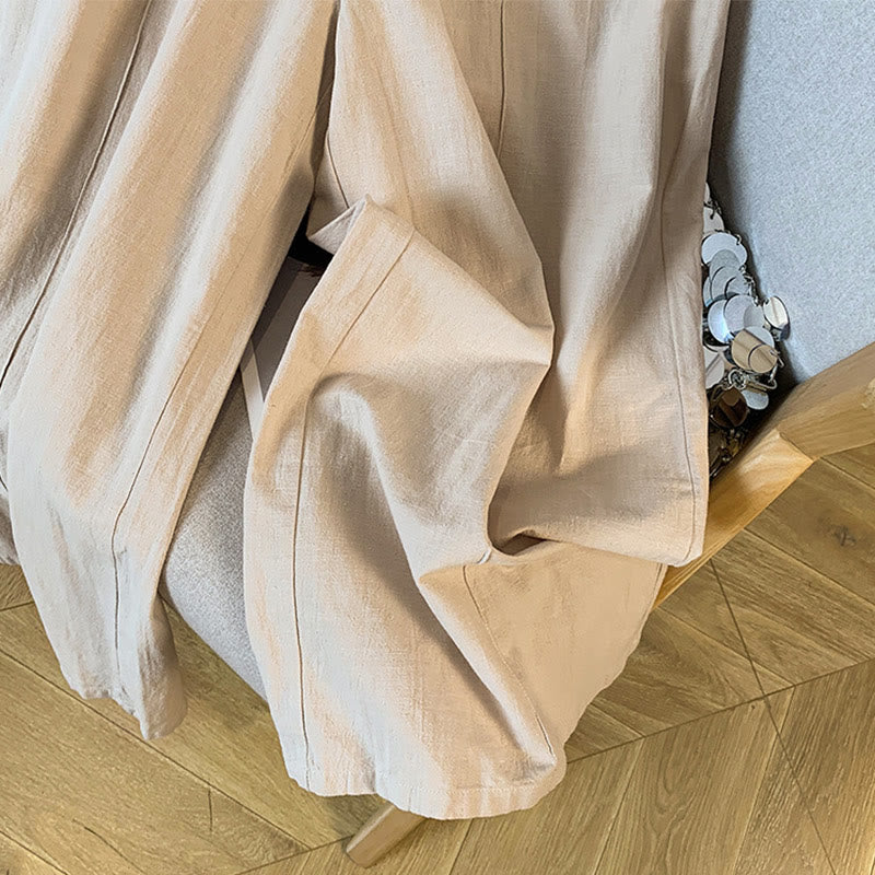 Buddha Stones Pantaloni larghi in cotone e lino con tasche, da donna, con ricamo beige casual - image 7