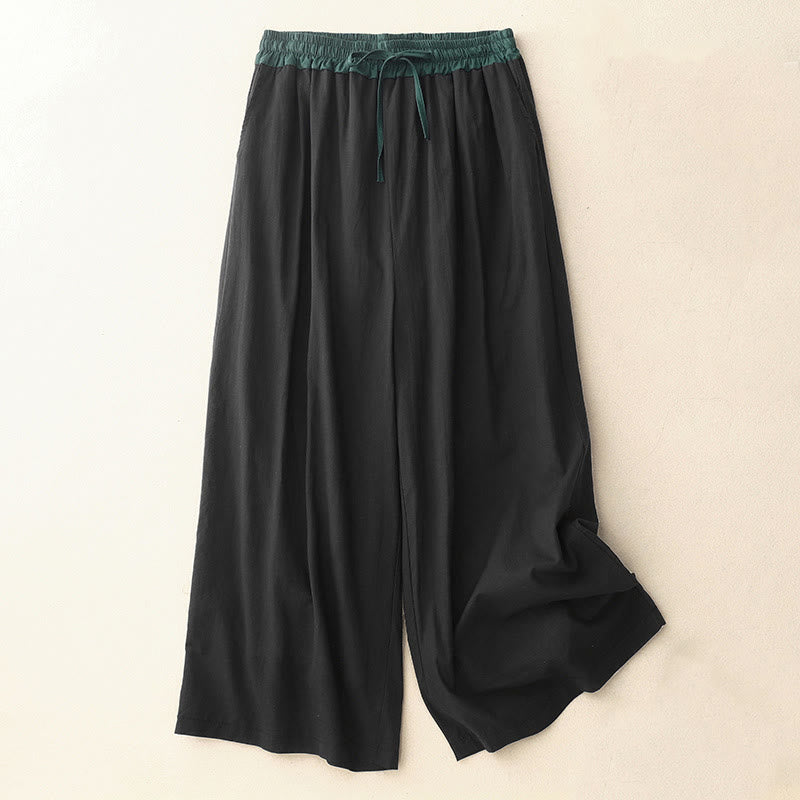 Pantaloni da donna a gamba larga con coulisse e tasche, con contrasto di colore artistico Buddha Stones - Nero - US8-10, UK/AU12-14, EU40-42 (2XL) - image 1