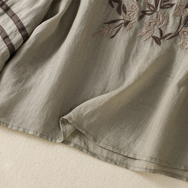 T-shirt da donna in cotone con maniche a tre quarti, ricamo floreale retrò con Buddha Stones - image 14