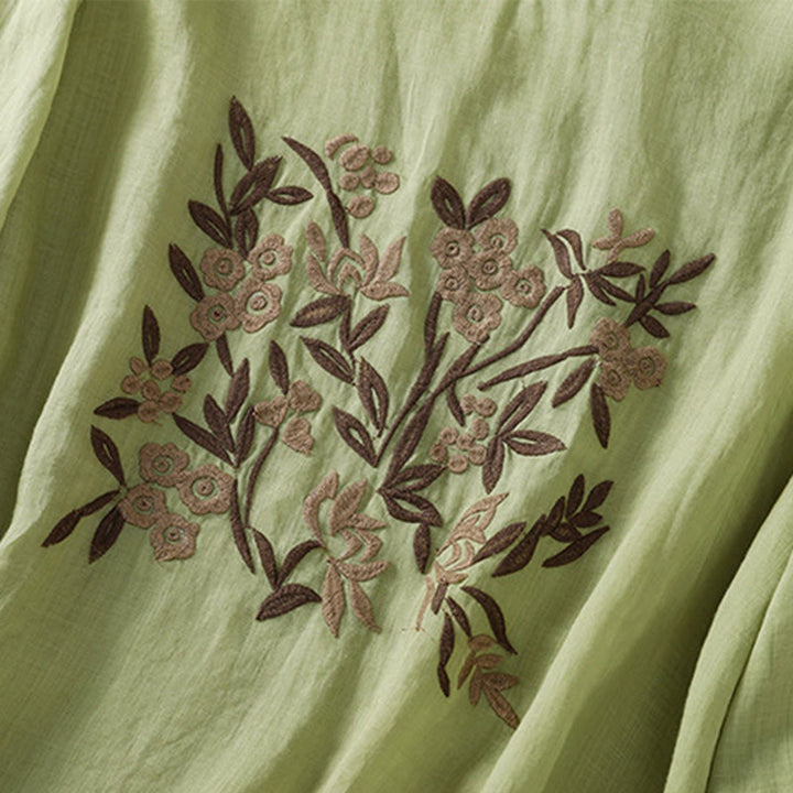 T-shirt da donna in cotone con maniche a tre quarti, ricamo floreale retrò con Buddha Stones - image 20