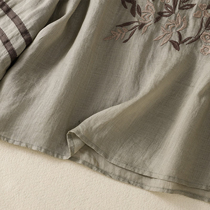 T-shirt da donna in cotone con maniche a tre quarti, ricamo floreale retrò con Buddha Stones - image 15
