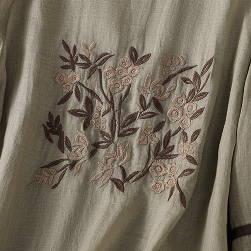 T-shirt da donna in cotone con maniche a tre quarti, ricamo floreale retrò con Buddha Stones - image 13