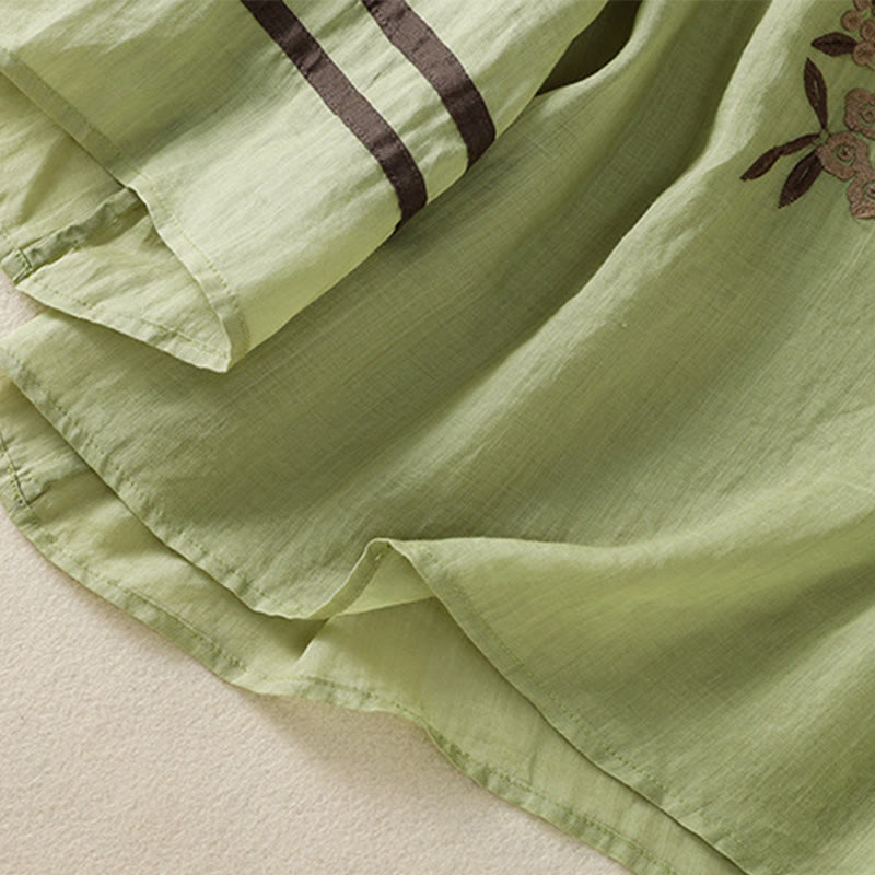 T-shirt da donna in cotone con maniche a tre quarti, ricamo floreale retrò con Buddha Stones - image 22