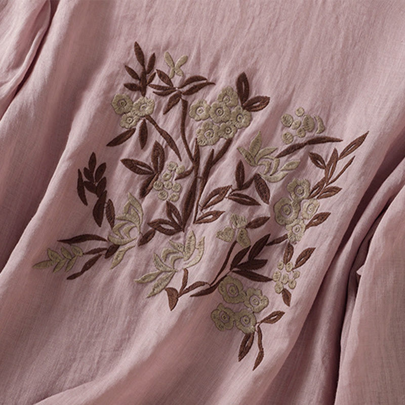 T-shirt da donna in cotone con maniche a tre quarti, ricamo floreale retrò con Buddha Stones - image 28