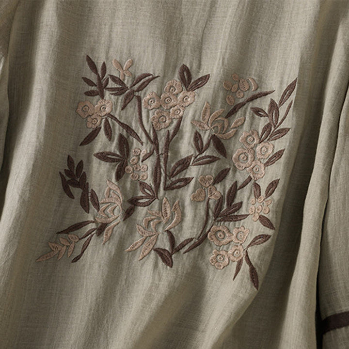 T-shirt da donna in cotone con maniche a tre quarti, ricamo floreale retrò con Buddha Stones - image 12