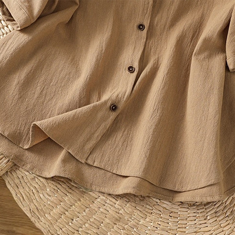 Camicia da donna in cotone e lino con maniche corte, casual, semplice, con bottoni e tasca , Buddha Stones - image 33