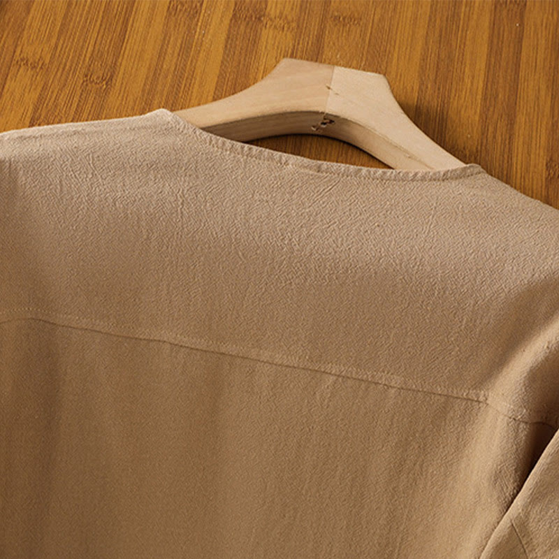 Camicia da donna in cotone e lino con maniche corte, casual, semplice, con bottoni e tasca , Buddha Stones - image 28