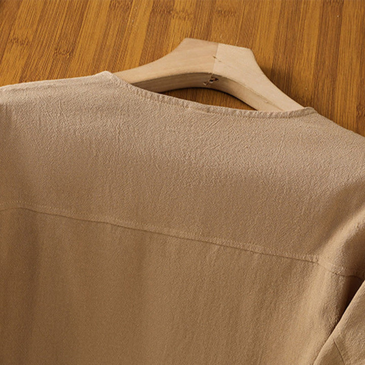 Camicia da donna in cotone e lino con maniche corte, casual, semplice, con bottoni e tasca , Buddha Stones - image 28