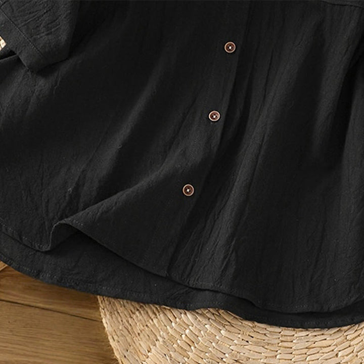 Camicia da donna in cotone e lino con maniche corte, casual, semplice, con bottoni e tasca , Buddha Stones - image 14