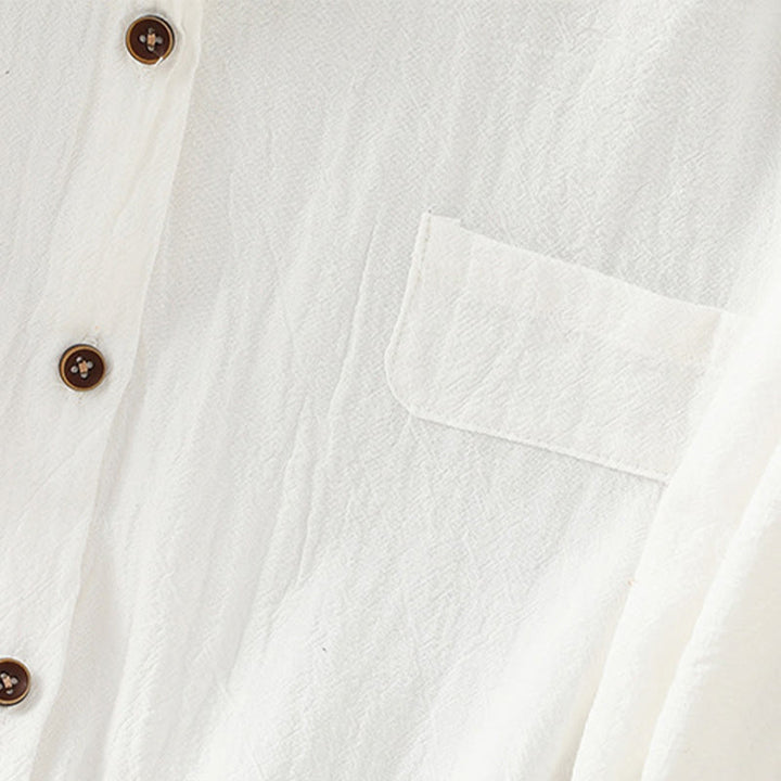 Camicia da donna in cotone e lino con maniche corte, casual, semplice, con bottoni e tasca , Buddha Stones - image 22