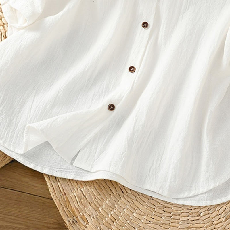 Camicia da donna in cotone e lino con maniche corte, casual, semplice, con bottoni e tasca , Buddha Stones - image 24