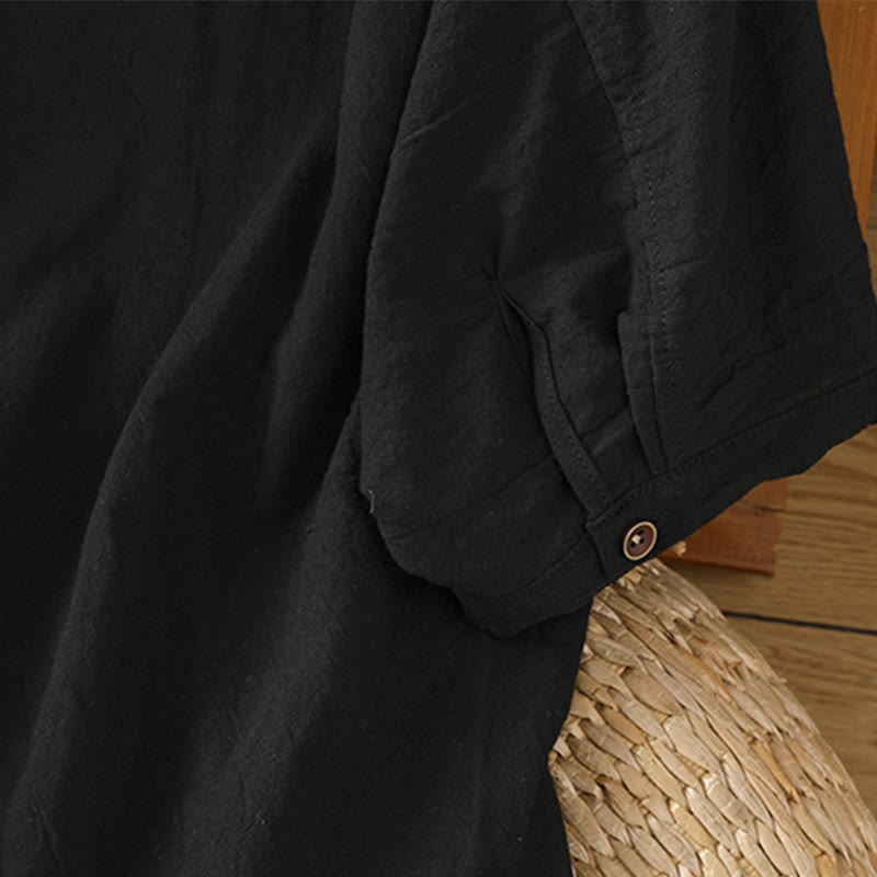 Camicia da donna in cotone e lino con maniche corte, casual, semplice, con bottoni e tasca , Buddha Stones - image 16