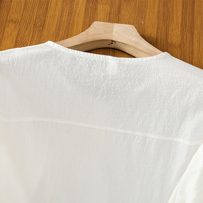 Camicia da donna in cotone e lino con maniche corte, casual, semplice, con bottoni e tasca , Buddha Stones - image 21