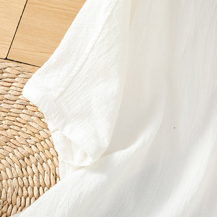 Camicia da donna in cotone e lino con maniche corte, casual, semplice, con bottoni e tasca , Buddha Stones - image 23