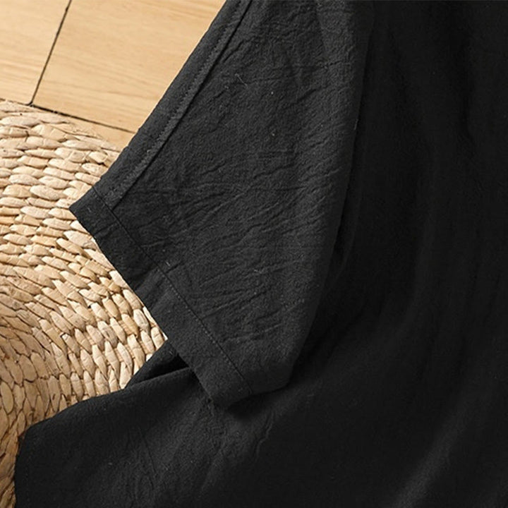 Camicia da donna in cotone e lino con maniche corte, casual, semplice, con bottoni e tasca , Buddha Stones - image 15