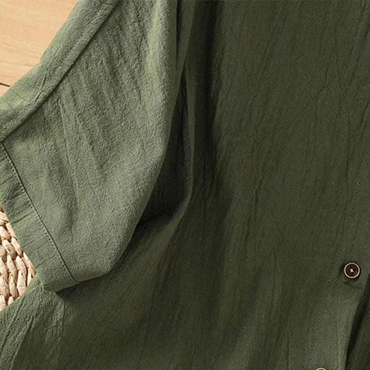 Camicia da donna in cotone e lino con maniche corte, casual, semplice, con bottoni e tasca , Buddha Stones - image 6