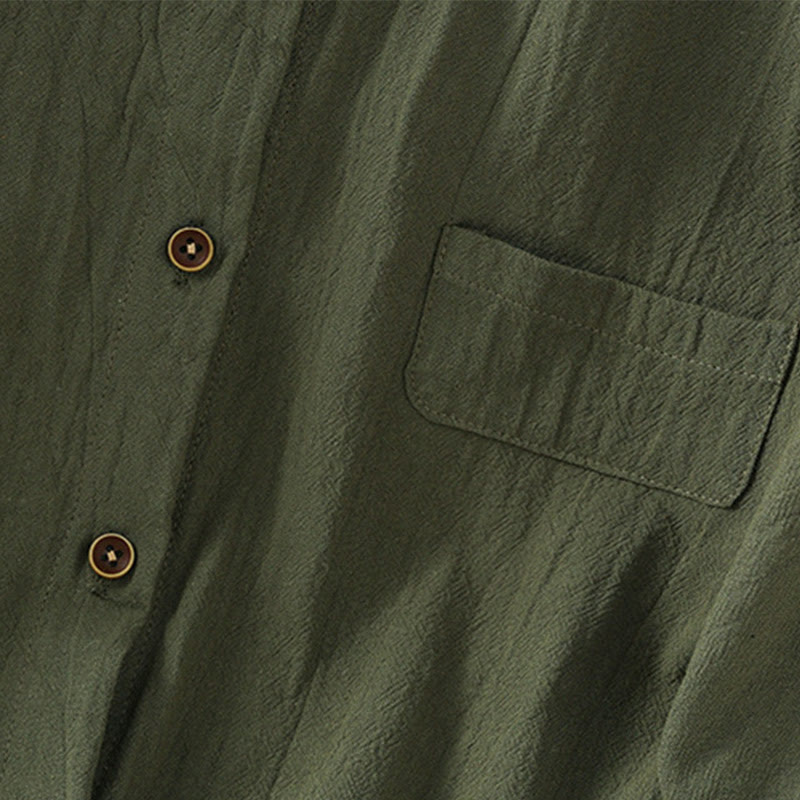 Camicia da donna in cotone e lino con maniche corte, casual, semplice, con bottoni e tasca , Buddha Stones - image 5