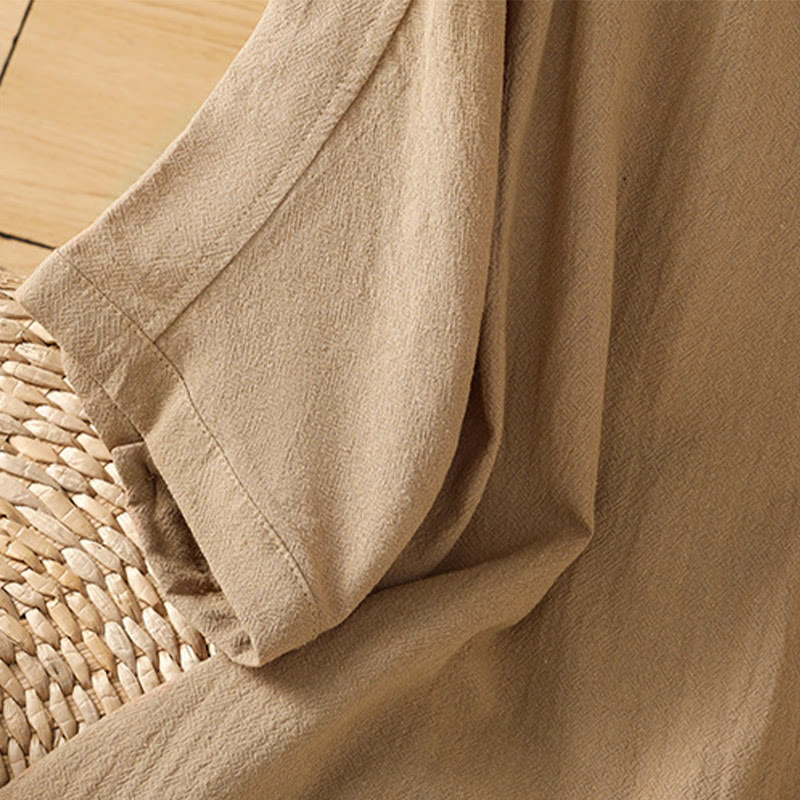 Camicia da donna in cotone e lino con maniche corte, casual, semplice, con bottoni e tasca , Buddha Stones - image 31