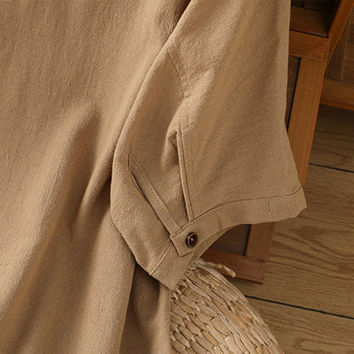 Camicia da donna in cotone e lino con maniche corte, casual, semplice, con bottoni e tasca , Buddha Stones - image 32
