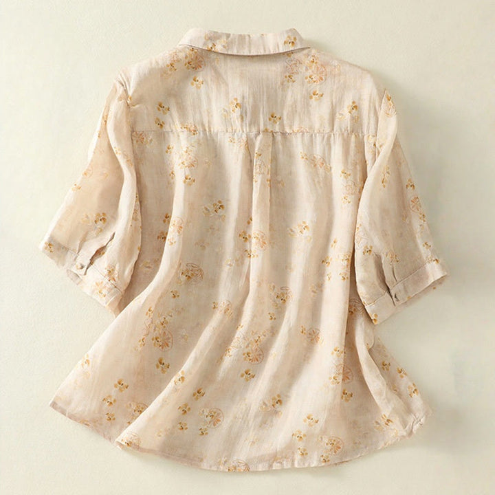 Buddha Stones Camicia da donna in cotone con maniche corte, bottoni a rana e risvolto - image 9