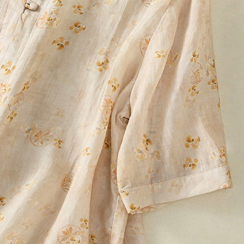 Buddha Stones Camicia da donna in cotone con maniche corte, bottoni a rana e risvolto - image 13