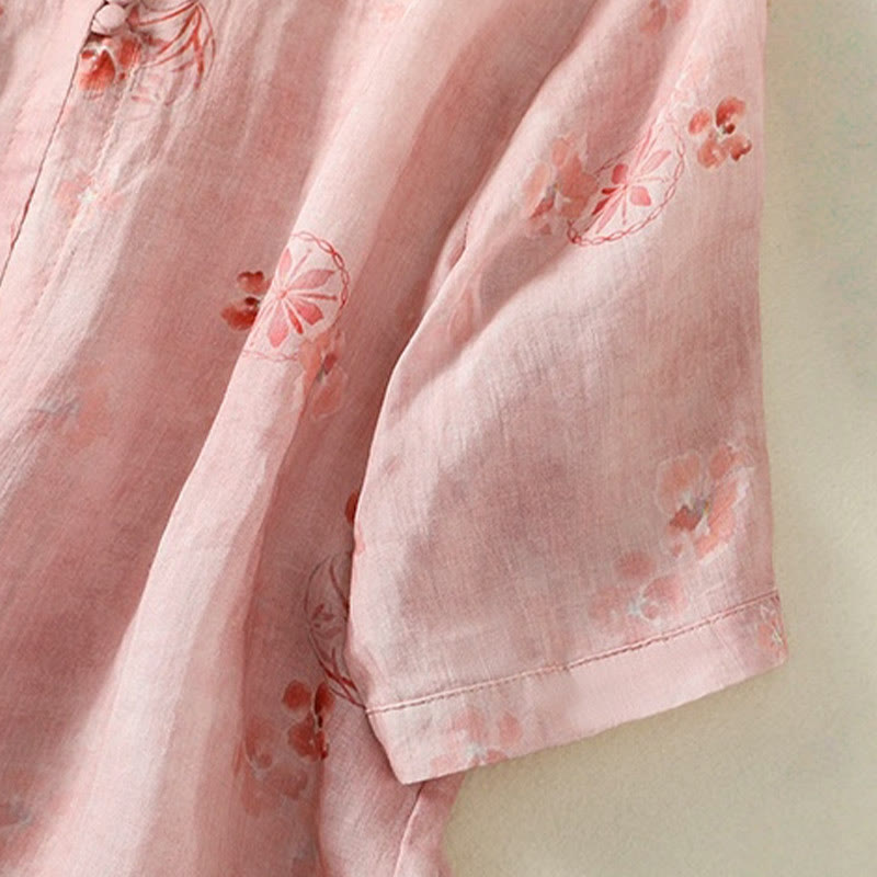 Buddha Stones Camicia da donna in cotone con maniche corte, bottoni a rana e risvolto - image 6