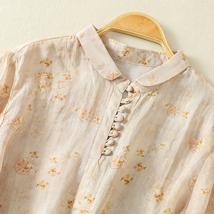 Buddha Stones Camicia da donna in cotone con maniche corte, bottoni a rana e risvolto - image 10