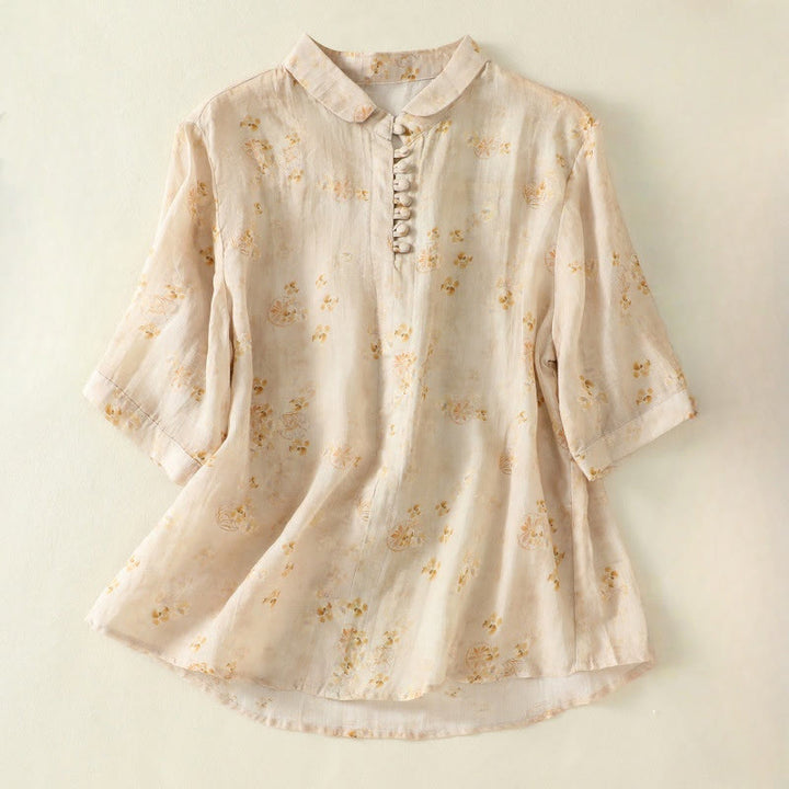 Buddha Stones Camicia da donna in cotone con maniche corte, bottoni a rana e risvolto - LemonChiffon - US8-10, UK/AU12-14, EU40-42 (2XL) - image 8