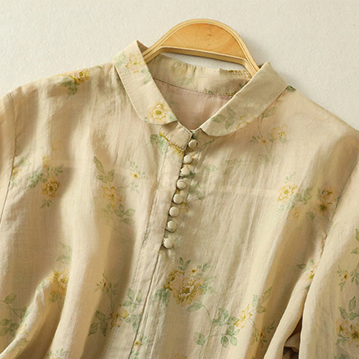 Buddha Stones Camicia da donna in cotone con maniche corte, bottoni a rana e risvolto - image 18