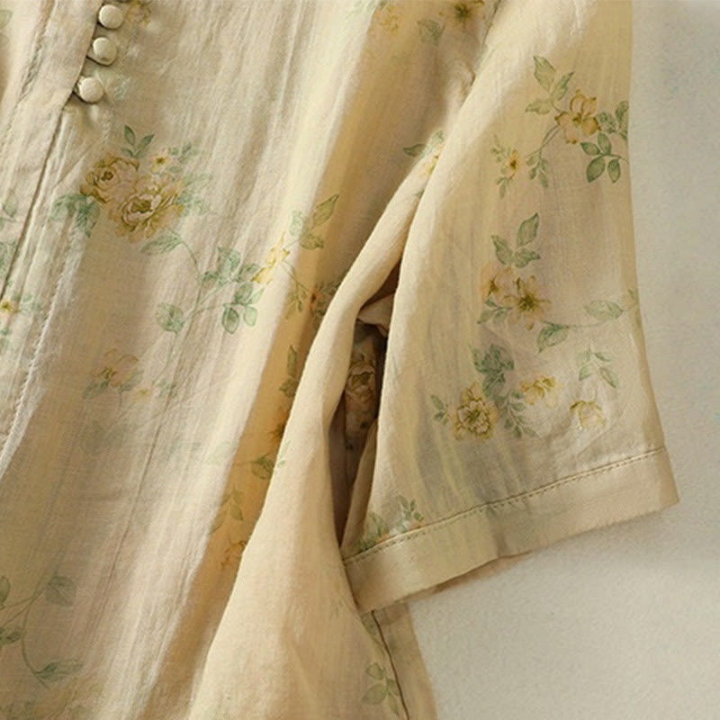 Buddha Stones Camicia da donna in cotone con maniche corte, bottoni a rana e risvolto - image 20