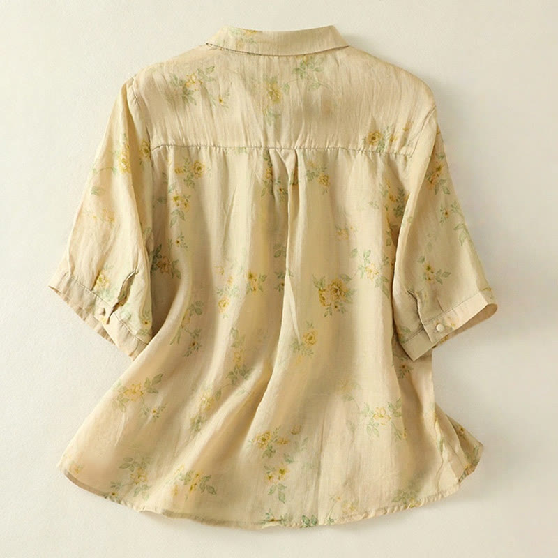 Buddha Stones Camicia da donna in cotone con maniche corte, bottoni a rana e risvolto - image 17