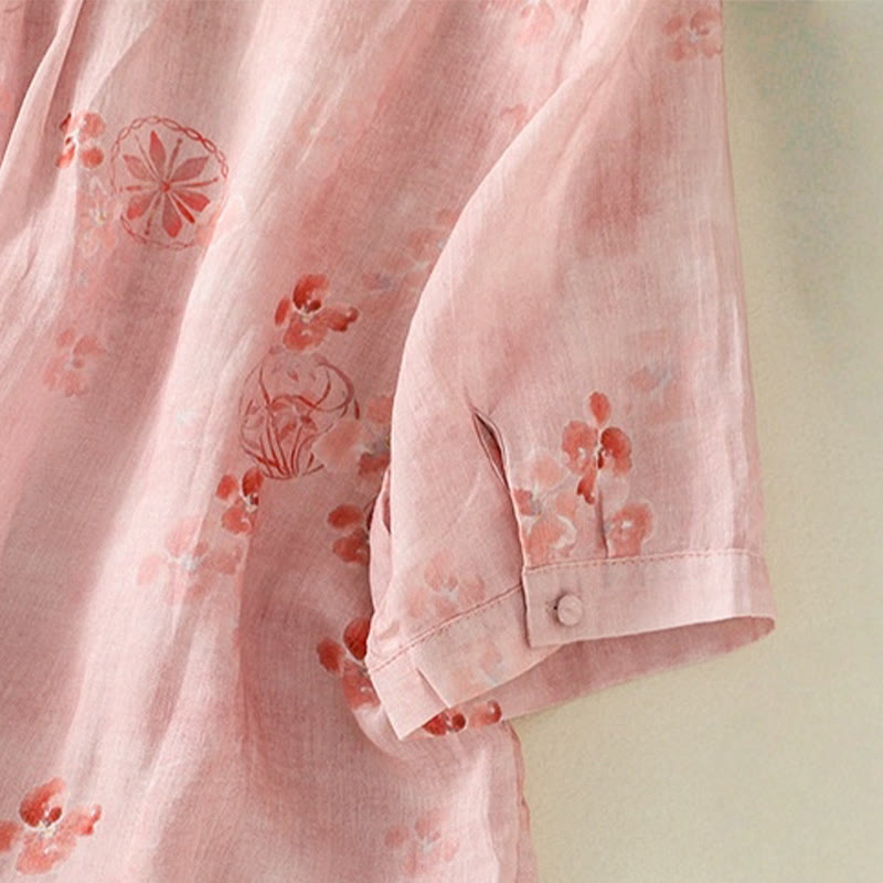 Buddha Stones Camicia da donna in cotone con maniche corte, bottoni a rana e risvolto - image 5