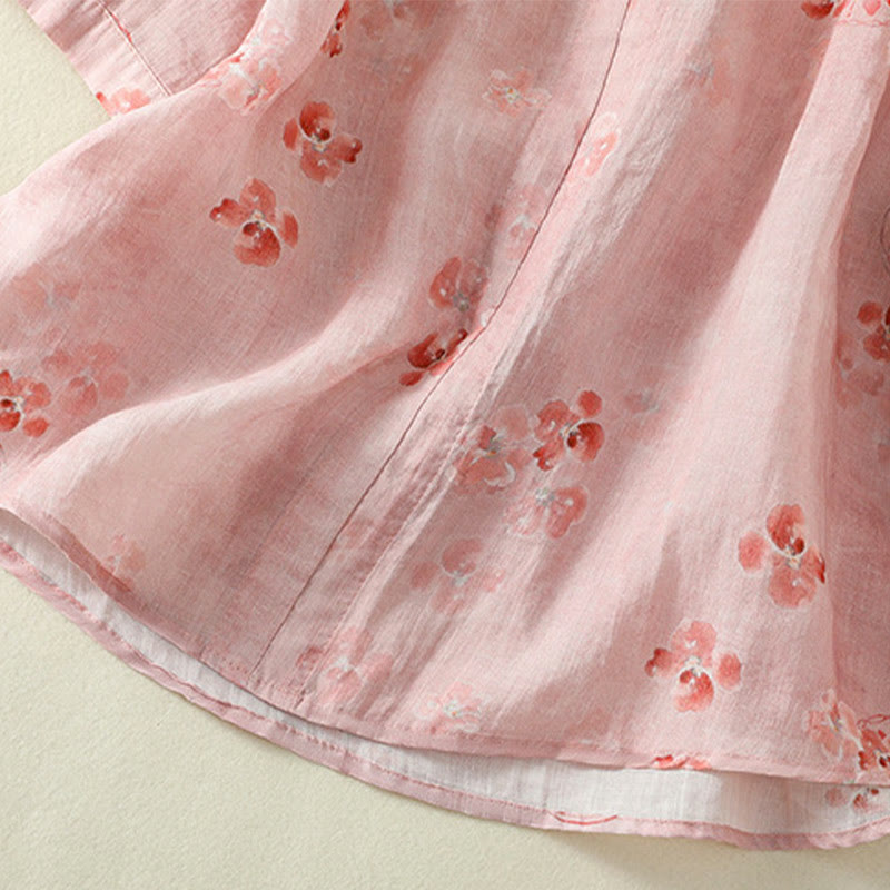 Buddha Stones Camicia da donna in cotone con maniche corte, bottoni a rana e risvolto - image 7